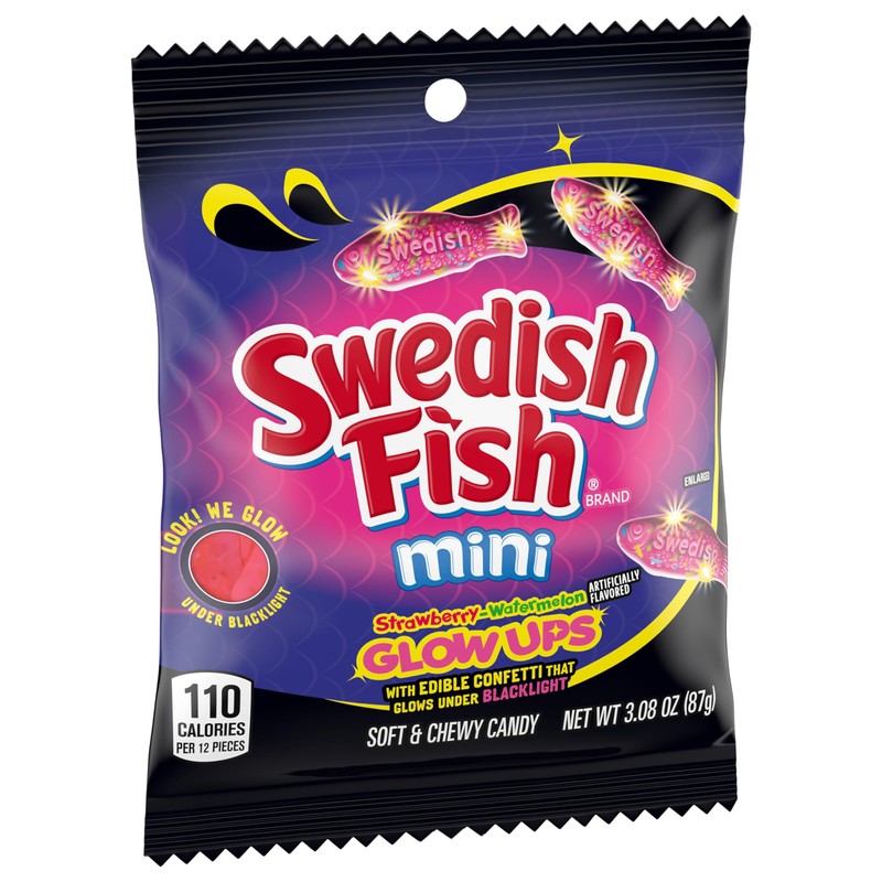 SWEDISH FISH Mini Glow Ups Strawberry-Watermelon Soft & Chewy Candy,