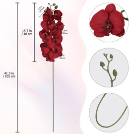 Dark Red Flowers 5PCS Artificial Orchids 41" Long for Tall Vase