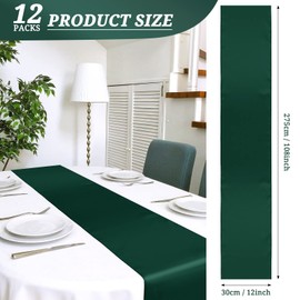 12 Pack Sage Green Satin Table Runner 12 x 108 Inch Long Premium Table Runners for Wedding Party Events Decoration，Birthday Parties, Banquets Decorations, Graduations, Engagements