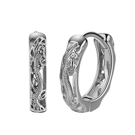 Hanreshe Pendientes de aro de dragón de cobre, chapados en plata, joyería de moda, aretes de dragón pequeño para hombres y mujeres, Cobre, amazonita