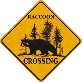 Cpirust Raccoon Crossing Vintage Tin Signs Funny Metal Sign Rustic Caution Wall Decor for Street Road 12×12 inches