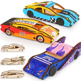 3 Pcs Wooden Cars, Unfinished Wooden Cars to Paint Wood DIY Cars Arts and Crafts Kit for Students Home Activities Easy Woodworking and Family Time (Paints and Brushes not Included)