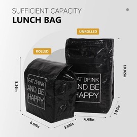 Farest 16oz Reusable Lunch Bag,Insulated Lunch Box for Women&Men,Paper Bag Large Sandwich Tote for Office Work Picnic Travel Snacks,2 Pack Black