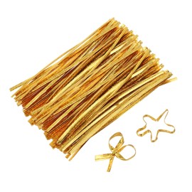 sourcing map 4" Twist Ties, Metallic Twist Ties, Reusable Plastic Coated Twist Ties for Bakery, Candy Bags, Coffee Bags, Goodie Bags, Pack of 300, Shiny Gold