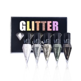 MTUVKGT Diamond Liquid Glitter Eyeliner Set, 5 Colours, Metallic Liquid Glitter Eyeshadow, Long-Lasting Waterproof Shimmering Eyeshadow, Sparkling Eye Make-Up (12L-02)