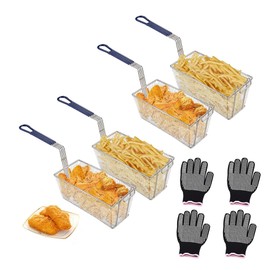 Deep Fryer Basket, 4Pcs Commercial Non-Slip Handle Heavy Duty Nickel Plated Iron Construction Chip Basket,13" x 6" x 6", Restaurant Kitchen Frying Chips Fish Sausages