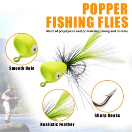 Fly Fishing Poppers, Topwater Fishing Lures Kit Bass Poppers Flies for Fly Fishing Lures Colorful Bait Dry Fly Fishing Flies for Freshwater Panfish Bass Steelhead Bass Trout Salmon Bluegill Crappie