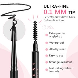 Eyebrow pencils for women,0.1mm Ultra-Fine,Waterproof,with 2-in-1 Double-Ended Automatic Angled Precision Tip,Built In Spoolie Brush,Longwearing Eye Brow Makeup Pencils,01 Natural Black,0.003 Ounce