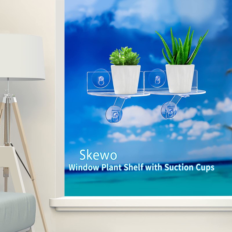 Skewo 2-Pack Acrylic Window Plant Shelves with Suction Cups &
