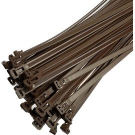 Plastic Releasable Cable Ties Premium Heavy Duty Large Reusable Zip Ties, 50-Pack (7.2mmx300mm, Brown)