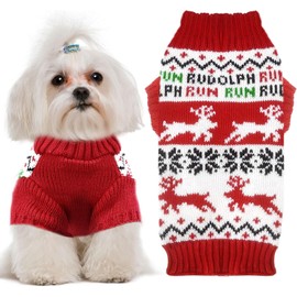 TENGZHI Dog Sweaters Christmas Outfits Costume Puppy Cat Winter Warm Knitwear Pullover Sweatshirt Pet Clothes(Running Reindeer,XL)