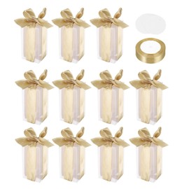 MECCANIXITY 20 Pcs Clear Gift Boxes, 50x50x100mm Clear Boxes for Favors with Gold Ribbon Blank Tag, Plastic Gift Box for Wedding, Party Favors, Candy Boxes, Home Birthday Decor