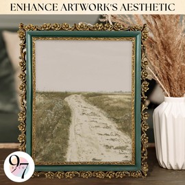 97 Decor Vintage Picture Frame 8x10 - Gold And Blue 8x10 Picture Frame, Elegant Antique Frames 8 X 10 With Glass Front, Fancy Ornate Frame 8x 10 For Photo Display Tabletop And Wall Mounting,