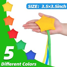 CCCYMM 10 Pcs Star Bean Bags Toss for Kids Throwing Colorful Cornhole Small Bean Bag with Ribbons 1 Carry Bag for Indoor Outdoor Tossing Game Carnival Toy Party Supplies