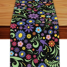 Dia De Los Muertos Mexican Fiesta Table Runner,Fiesta Dia De Los Muertos Cinco De Mayo Mexico Decorations and Supplies for Dining Room Kitchen Home Decor (Flowers, 13x72 Inch)
