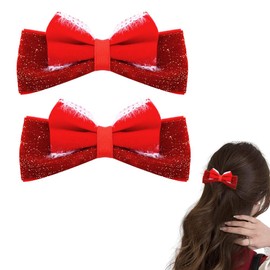 Glitter Red Christmas Hair Clips for Women Red Hair Bows Clips Sparkly Christmas Hair Accessories for Girls Kids Xmas Bows Red Ribbon for Hair Barrettes Hairpin Xmas Christmas New Year Gifts