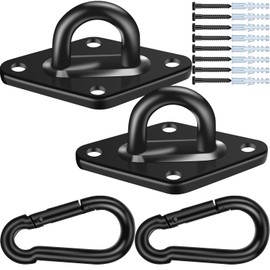 Feanron Hammock Hooks 2 Pack, Heavy Duty Hammock Hanging Kit, M10 304 Stainless Steel Pad Eye Hanging Hooks for Porch Swing Hang, 1700Lbs Holding Capacity,Black