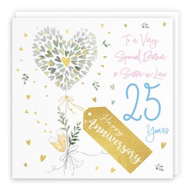 Hunts England - Brother And Sister-in-Law 25th Anniversary Card - 25 Years - Contemporary Hearts - Gold Foil - 25th Wedding Anniversary Card For Brother And Sister In Law - Milo's Gallery