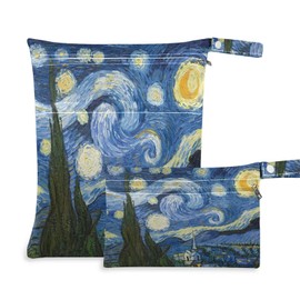 Qilmy 2pcs Starry Night Wet Dry Bag Waterproof Reusable Baby Cloth Diaper Wet Dry Organizer for Travel, Beach, Stroller, Diapers, Wet Swimsuits, Toiletries,