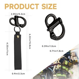 Quick Release Clips for SCBA Mask Firefighter Accessories Stainless Steel Snap Shackle Lanyard with Leather Handle（Black)