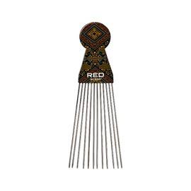Red by Kiss Soul Pik Afro Comb, Scalp-Safe Skin Friendly Metal Teeth, For Curly & Straight Hair, Durable & Elegant Hairdressing Tool, Fashion Stylish for Daily Styling (Imperial Fan, Long)