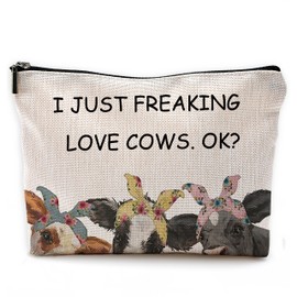 NEGIGA I Just Freaking Love Cows OK Farmhouse Cows with Bandanas Makeup Bag Cosmetic Bags with Zipper Pouch Travel Toiletry Case,Gifts for Cow Lovers Farm Girls
