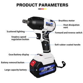 21V Cordless Impact Wrench,1/2 Impact Gun,3-IN-1 Brushless Drive Electric Impact Wrench with 2×6.0Ah Battery&Fast Charger, 420N.m Max Torque,2300 RPM Impact Drill,4Pcs Sockets for Car Tires