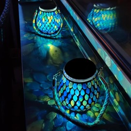 TOTHDATE TOTHDATE 2PCS Solar Mosaik Leuchte Oval fr Au?en, On/Off Glas Mosaik H?ngend Licht Solarlaterne Tischleuchte IP65 Wasserdicht fr Rasen Pfad Hof Deck Boden Teich, Blau Mosaik Licht