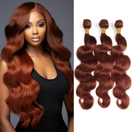 Reddish Brown Body Wave Bundles Human Hair Copper Red Brown Bundles Color 33 Human Hair Bundles Double Weft Remy Hair Wet and Wavy Bundles Silky and Soft for Black Women 12 14 16 Inch