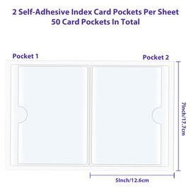 TOTiyea 50 Pack Clear Adhesive Pockets for Index Card Sleeves and Planners, Top Loading, Plastic Label Holder for Note Cards (5x7 Inches)