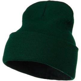 12 Inch Long Knitted Beanie - Dark Green OSFM