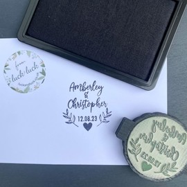 Luck and Luck Custom Wedding Rubber Ink Stamp Names Dates | Stationary Favor Envelope Embosser