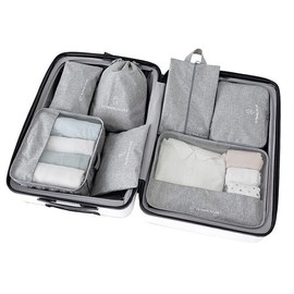7Pcs Packing Cubes Travel Pouches Luggage Organiser Clothes Suitcase Storage Bag Foldable Suitcase Organizer Lightweight Luggage Storage Bag Multifunctional Clothing Sorting Packages (Grey)