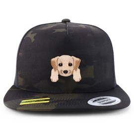 Trendy Apparel Shop Labrador Retriever Patch 5 Panel Flatbill Trucker Cap - Black Camo
