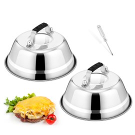 6.5-Inch Cheese Melting Dome, HaSteeL Small Stainless Steel Round Basting Cover, Steaming Lid for Kitchen Cooking Flattop Griddle Grill Teppanyaki BBQ Indoor & Outdoor - 2 Packs