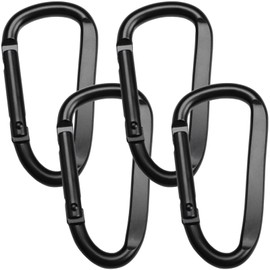 Set of 4 Screw Carabiners, 6.7 cm, Carabiner Hook, D-Clip, Aluminium Carabiner, Carabiner Hook, Aluminium, Material Carabiner, Load Capacity Carabiner Hook with Key Fob Black