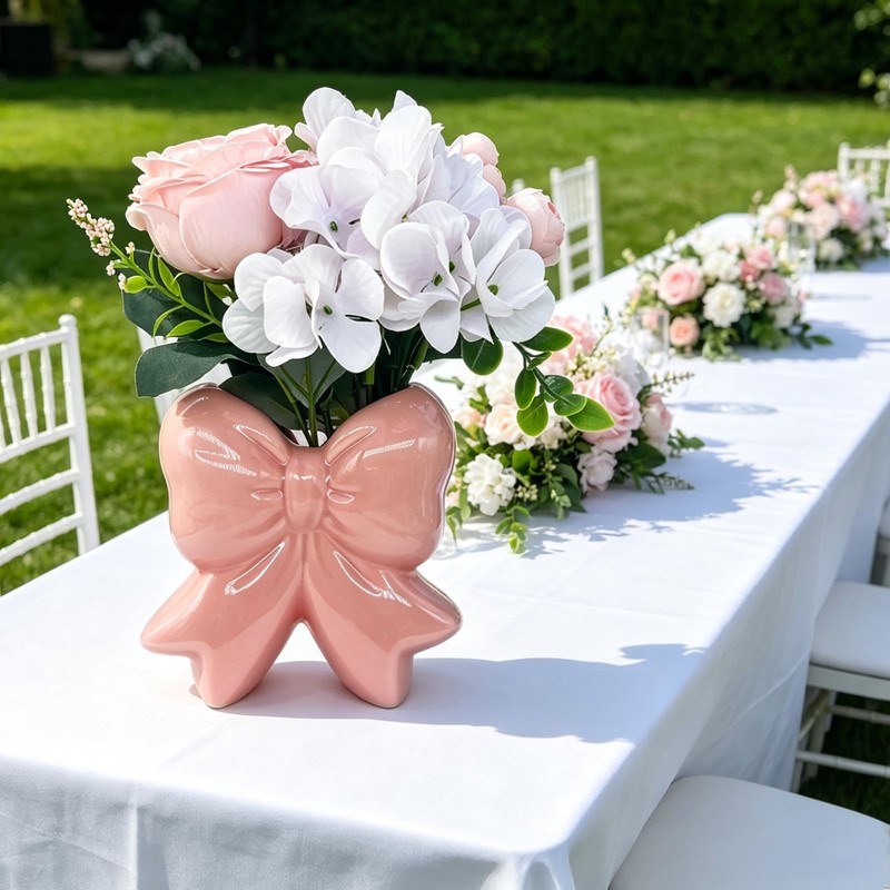 Pink Bow Ceramic Toothbrush Holder, Coquette Bow Vase Multi-Purpose Storage