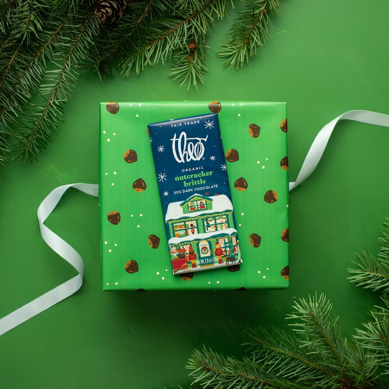 THEO Chocolate Holiday Nutcracker Brittle Organic Dark Chocolate Bar, 55%