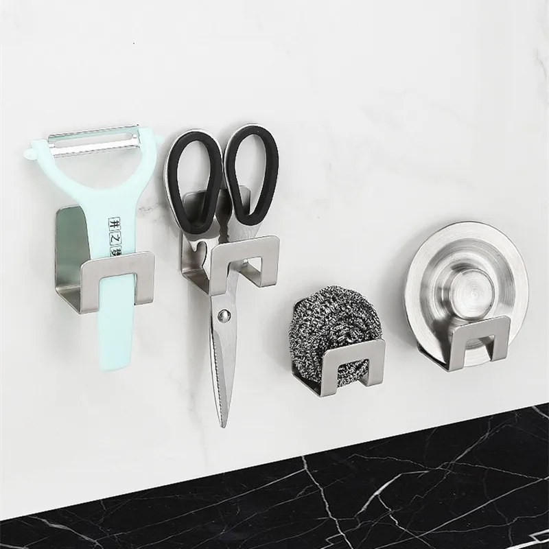 HomeCraft Kitchen Sink Sponge Holder Rack – Stainless Steel Adhesive Drain Hook, Home Storage & Daily Organization