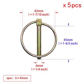 Heavy Duty Lynch Pin Shaft Locking PinFastener with Spring-Loaded for Farm Tractors Trailers Trucks Mowers Trolleys and Carriages(6x45mm(5pcs))