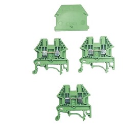 ICI Dinkle DK2.5N-GN 3 Pieces DIN Rail Terminal Block with End Cover DK4NC-GN Screw Type Green UL 12-22AWG, 20A, 600V
