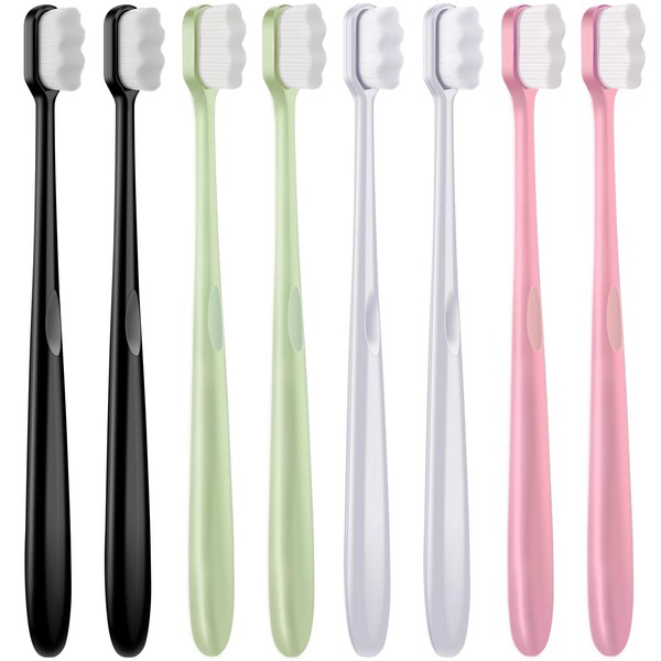 Patelai 8 Pieces Soft Toothbrush Micro Nano Extra Soft Bristles Manual Soft Toothbrush with 20,000 Bristles for Teeth Oral Gum Recession Adults Kids Child (Black, White, Pink, Green)