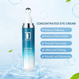 Caffeine Eye Cream for Dark Circles: Under Eye Cream Morning Skincare - Upgraded Formula Eye Serum with 360° Cooling Roller for Puffy Eyelids 0.5 fl.oz