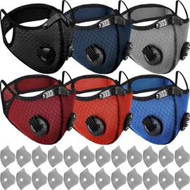 Threlaco 6 Pcs Dust Mask Breathable Reusable Respirator Mask with 24 Activated Carbon Filters Adjustable Dust Mask for Woodworking Construction Mowing Sanding