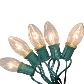 25Ft C9 Clear Christmas Lights Outdoor, Vintage Christmas String Lights with 26 C9 Warm White Bulbs, Hanging Incandescent Christmas Decorations Lights for Patio Roofline Christmas Tree Garden Pathway