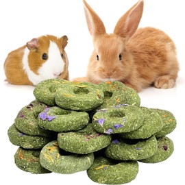 Fhiny Rabbit Chew Toys, 24 PCS Natural Timothy Hay & Flowers Biscuit Guinea Pig Chew Snacks for Teeth Handmade Small Animal Molar Treats for Bunny Guinea Pig Chinchilla Hamster Gerbil Dental Care