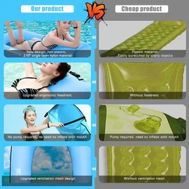Pool Floats Inflatable Floating Lounger Chair Water Hammock Raft Swimming Ring Pool Float, Lightweight Single Layer Nylon Fabric No Pump Required, 3 Seconds Filling The Air
