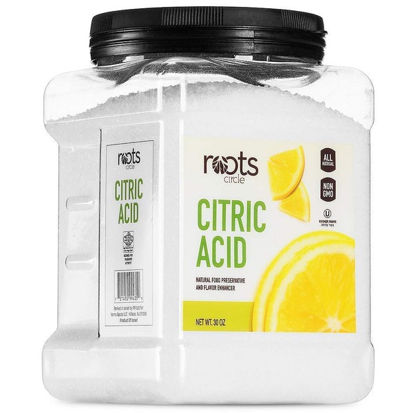 Roots Circle All-Natural Citric Acid | Food-Grade Flavor Enhancer, Household Cleaner & Preservative | Non-GMO, Kosher for Passover, Gluten-Free | For Skincare, Cooking, Baking, Bath Bombs | 30oz
