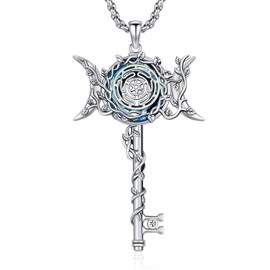 DRINSPER Hecate Key Necklace Hekate Goddess Of Witches Pentagram Pendant For Women 925 Sterling Silver Triple Moon Greek Mythology Hecate Wiccan Pagan Crystal Magic Witchcraft Amulet Jewelry Gifts