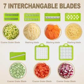 Vegetable Chopper with Container Cheese Grater Mandoline Slicer Cabbage Shredder for Veggie Onion Potato Fruit Food, Includes Egg Separator & Vegetable Peeler, Manual Hand Cooking Gadget for Kitchen